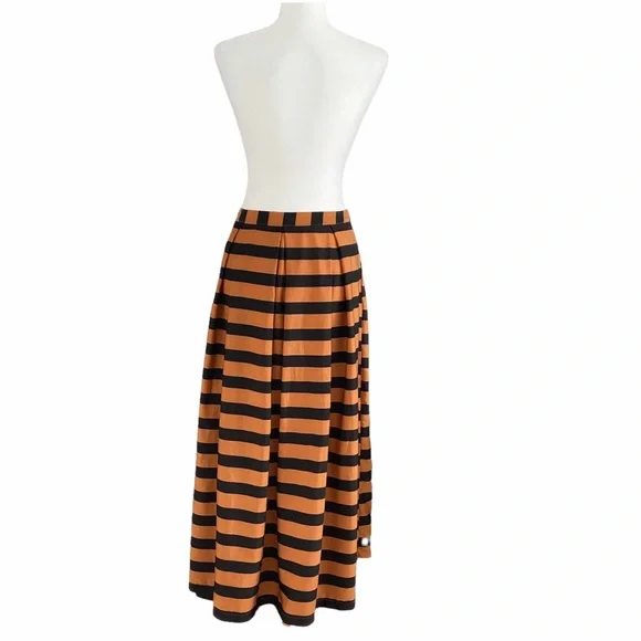 WHO WHAT WEAR ORANGE BLACK STRIPED BUTTON FRONT HIGH WAISTED MIDI SKIRT - 6 - Picture 5 of 14